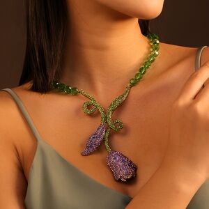 Exquisite Green and Purple Floral Necklace